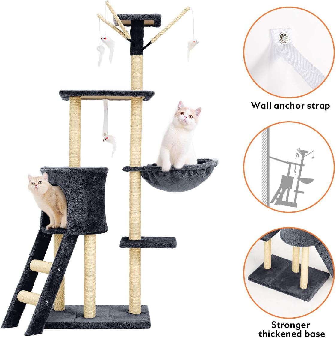 Cat Tree Cat Tower for Indoor Cats Clearance, 56" Multi-Level Cat Condo with Cat Scratching Post, Cat Toys, Basket Lounger, and Ladder, Cat Furniture Activity Center for Kitty House Play