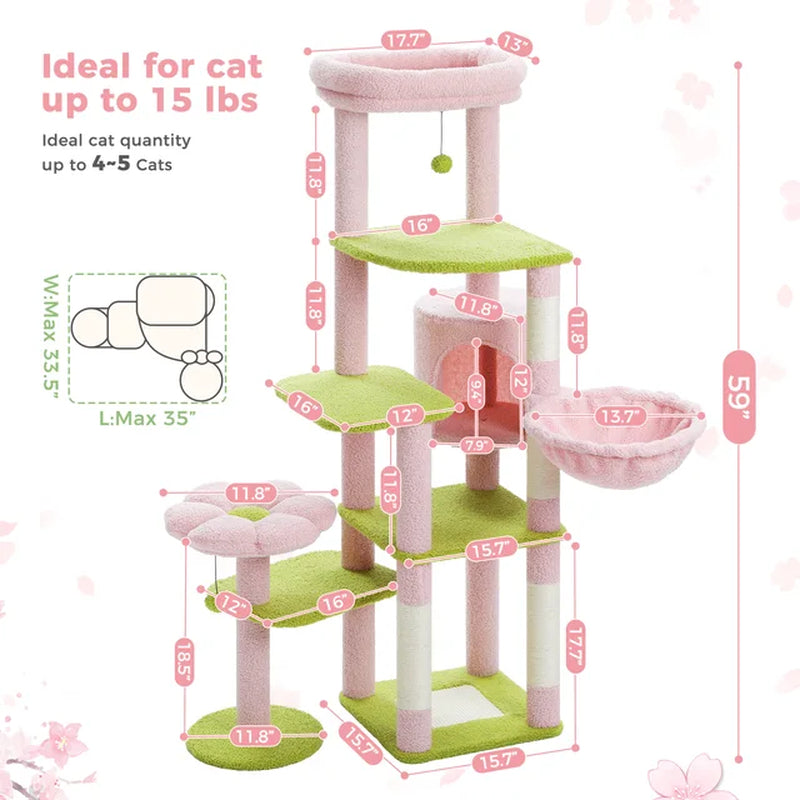 Multi-Level Cactus Cat Tree with Condo Hammock Scratching Post for Kitten Bed Cat Scrapers Large Cat Tower Cat Toys Cat Supplies