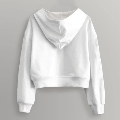 "White Cropped Hoodie with Cat Design: Embrace Feline Chic in Style and Comfort!"