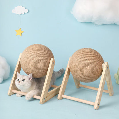 Cat Toys Wooden Scratcher Board Cat Scratching Ball Cat Grinding Paws Toys Sisal Rope Ball Cat Interactive Play Toy Cat Supply