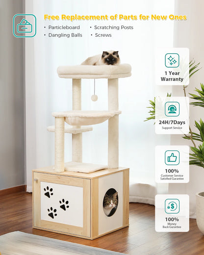 Fast Delivery Wood Cat Tree with Scratching Post Multi-Level Cat Tower Pet Furniture Bed House Cat Accessories Cat Toys